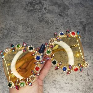 Round Pearl Oversized Diamond Sunglasses for Women